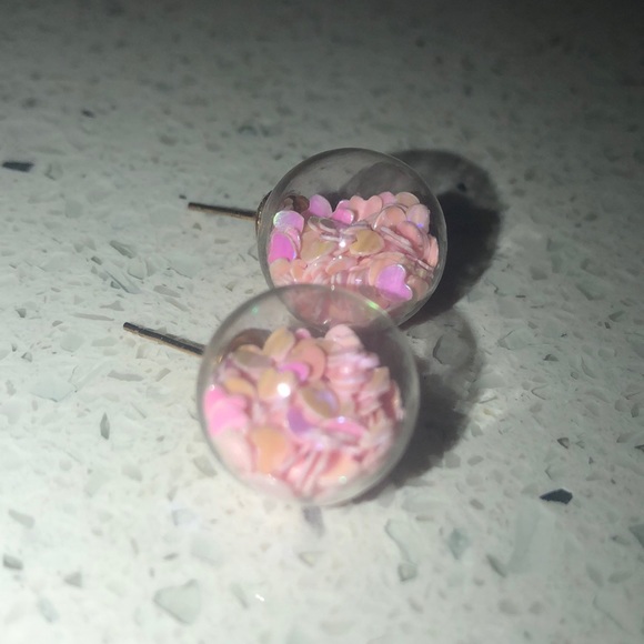 Earrings hearts globe sparkle iridescent stud ball - Picture 14 of 16